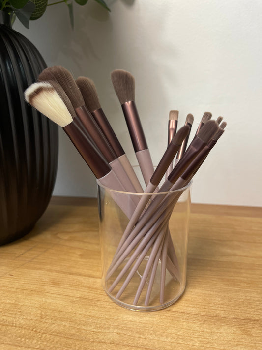 13-PC Mink chocolate hypoallergenic make up brush set in brushed drawstring bag
